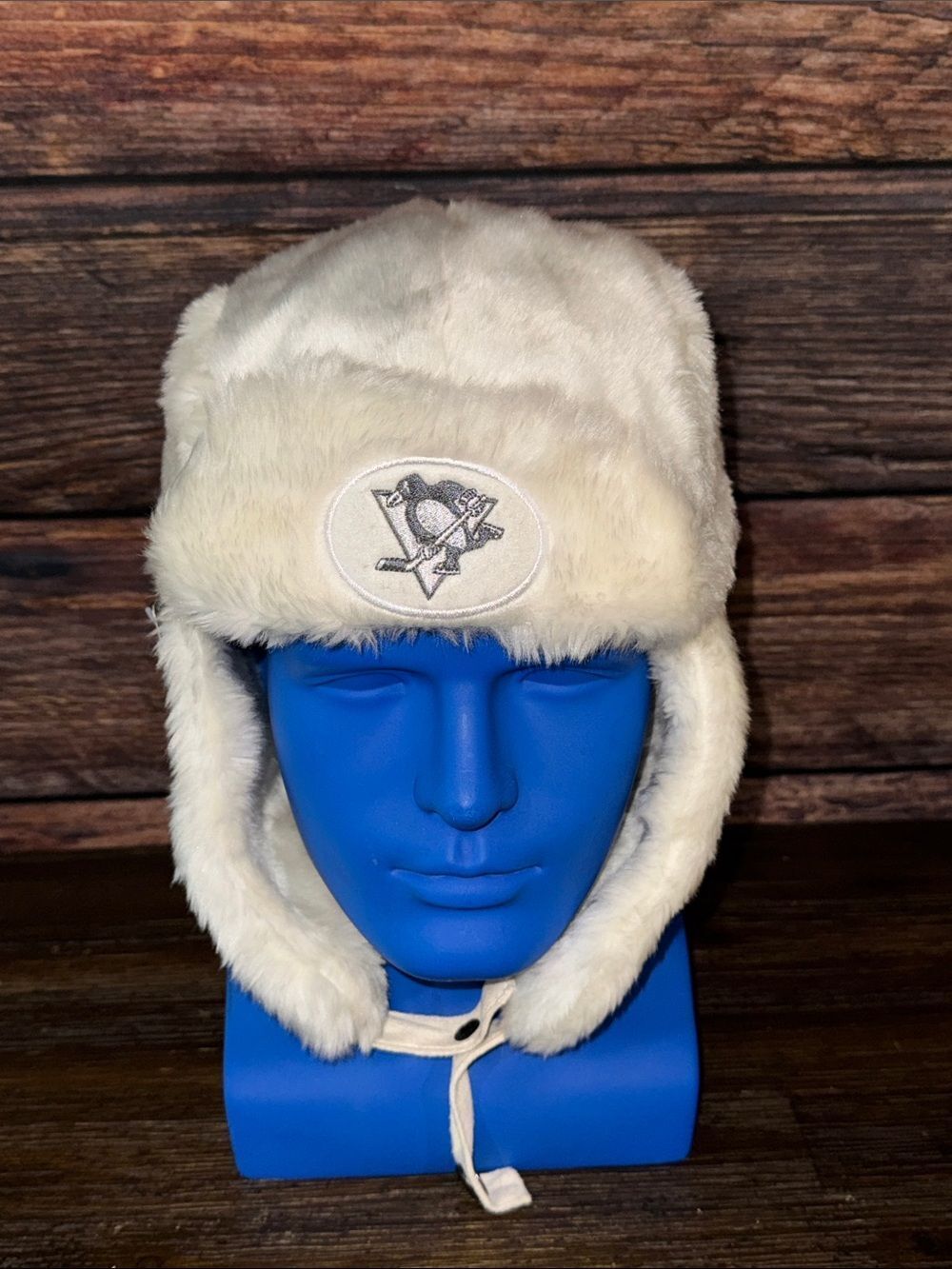 Old Time Hockey, Pittsburgh Penguins White Faux-Fur Trapper Hat with Team Patch